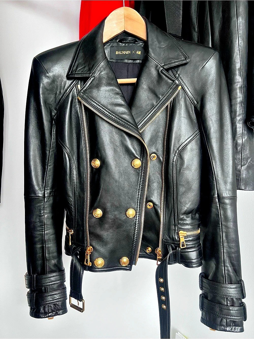 Authentic Balmain Leather Biker Jacket in Black Size 34